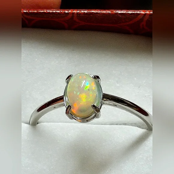 .925 Silver Natural Opal Ring 8x6mm - Picture 6 of 9